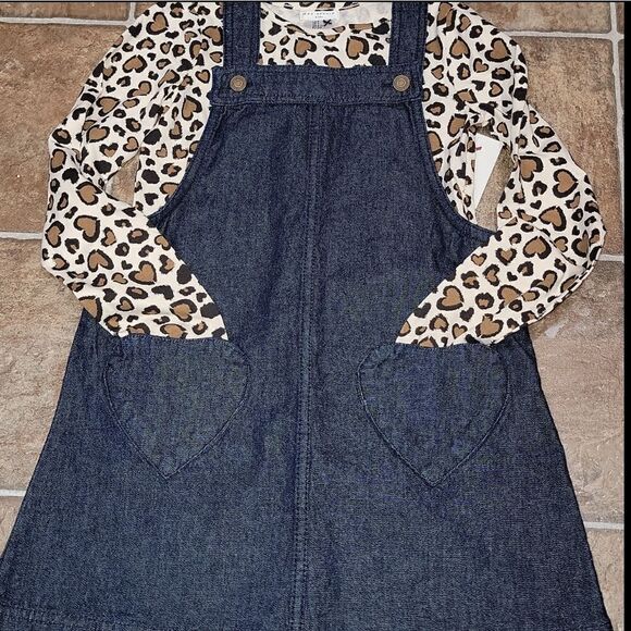 Max Studio Denim Romper Dress Heart Pocket & Animal Print Longsleeve Top Size 7 - Picture 2 of 8
